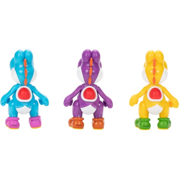Nintendo Super Mario Yellow, Purple & Light Blue Yoshi Action Figures, 3 Pack - Picture 3 of 3